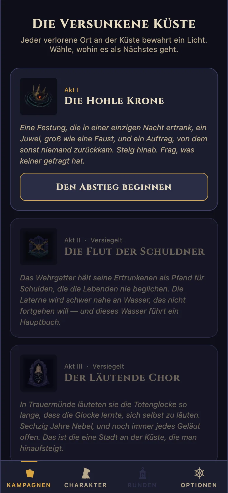 Die Seekarte — fünf Akte und die Runden